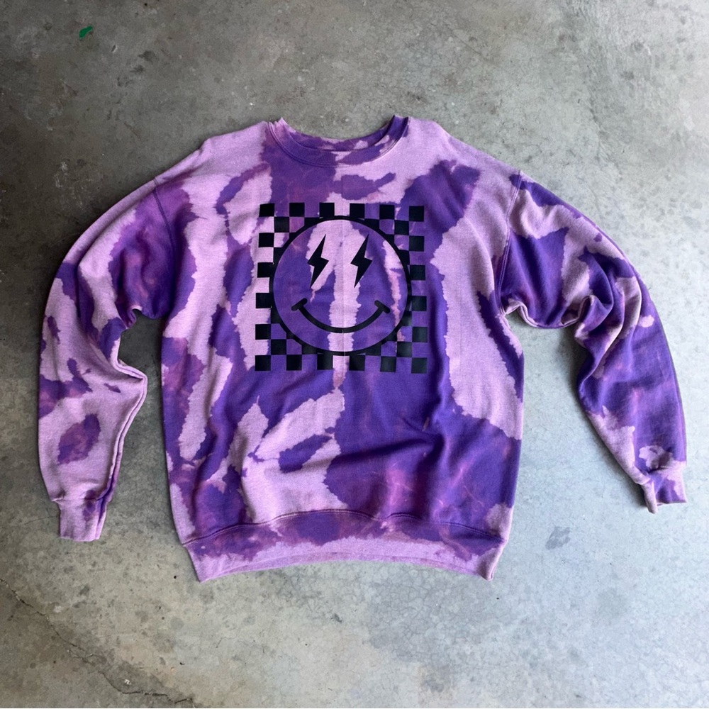 Purple Tie-Dye Smiley Sweater